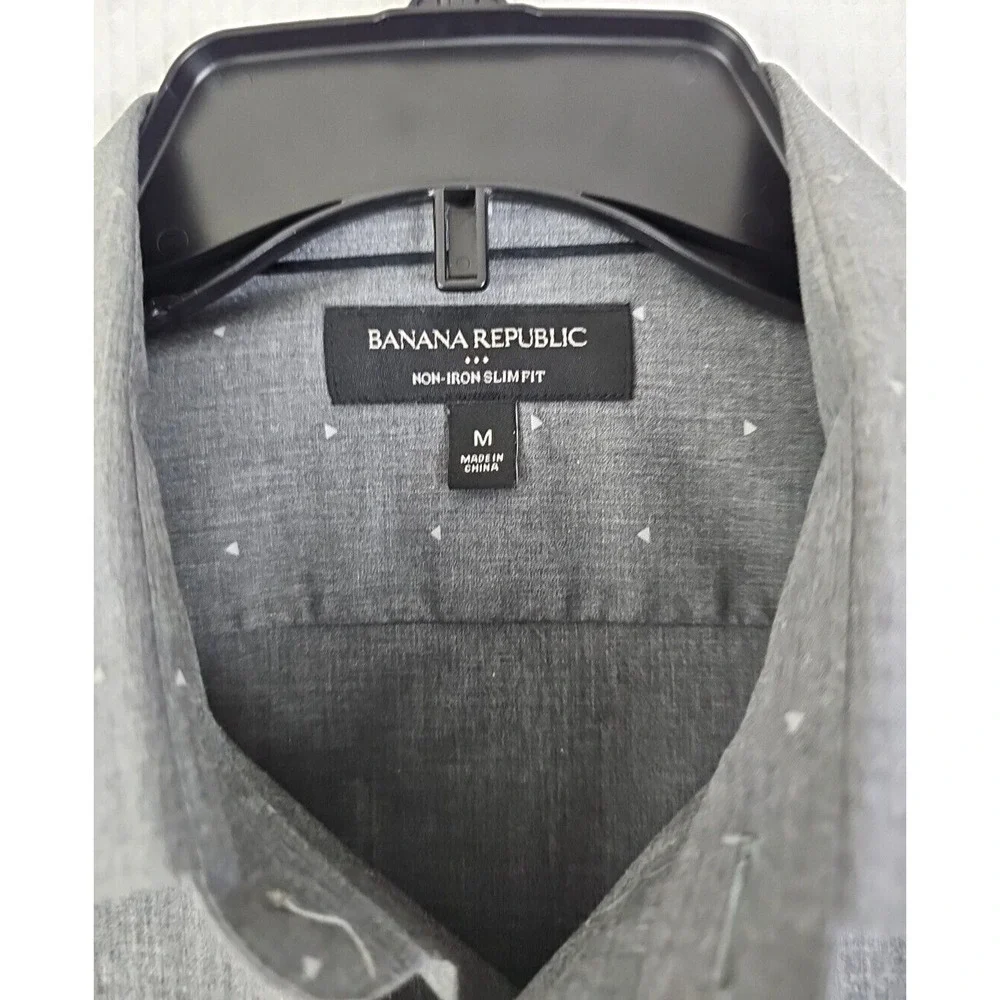 Banana Republic ~Men's Size M~Gray/Dots Non Iron Slim Fit Button-Up Shirt Cotton